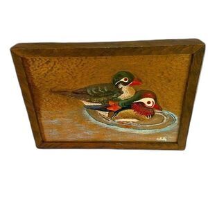 VTG 3D Drake & Hen Mallard Wall Hanging Handmade Painted Floating Ducks